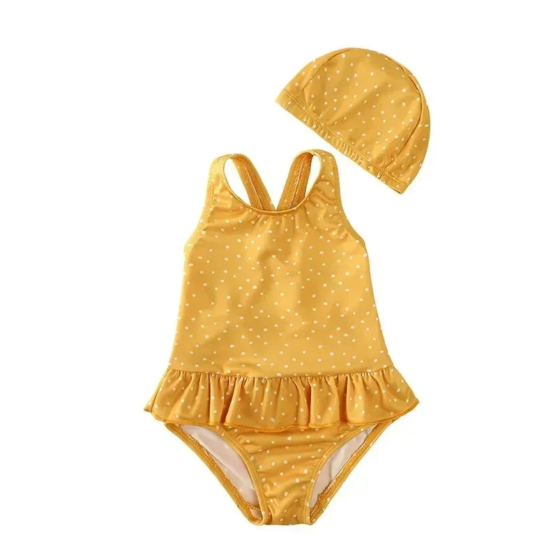 Maillot de Bain Anti-UV Bébé Fille - Combinaison 1 Pièce Manches Longues SPF50, Chapeau Inclus, 1-7 Ans