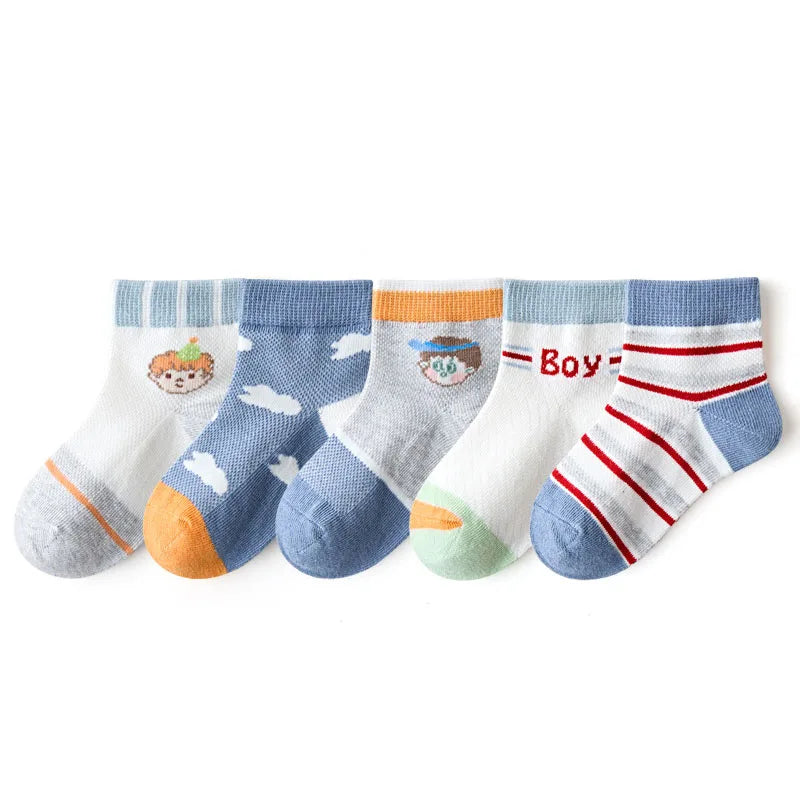 Lot de 5 Paires Chaussettes Enfant Coton - Fantaisie Dessin Animé Mesh, Fille Garçon 1-12 Ans, Eté