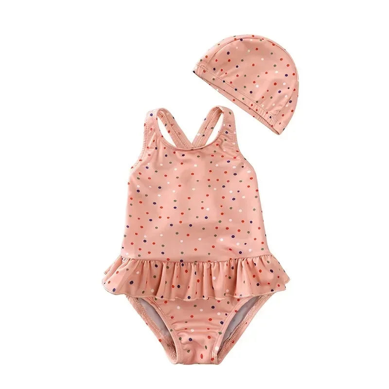 Maillot de Bain Anti-UV Bébé Fille - Combinaison 1 Pièce Manches Longues SPF50, Chapeau Inclus, 1-7 Ans