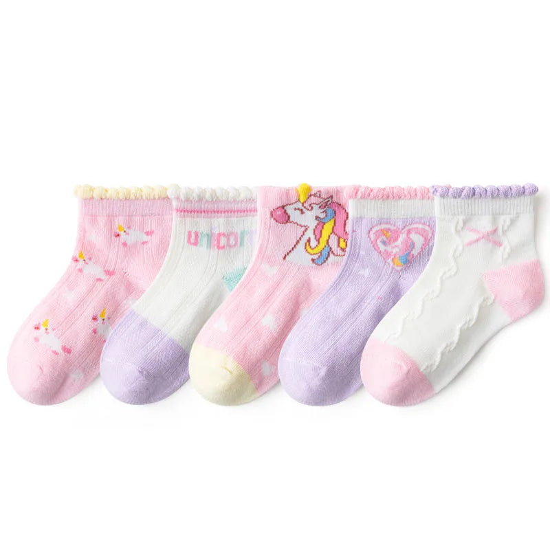 Lot de 5 Paires Chaussettes Enfant Coton - Fantaisie Dessin Animé Mesh, Fille Garçon 1-12 Ans, Eté