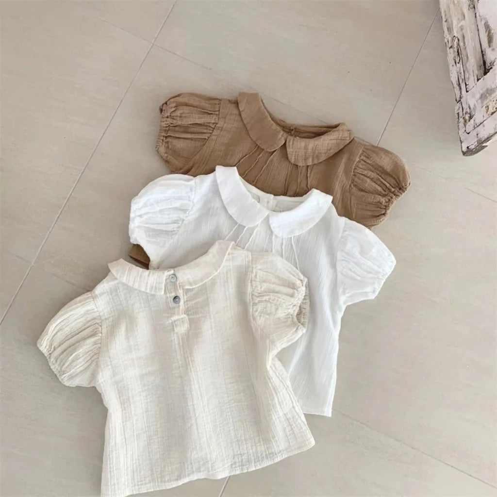 Chemise à Manches Bouffantes Bébé Fille - T-shirt Col Casual Coton, 9-36 Mois