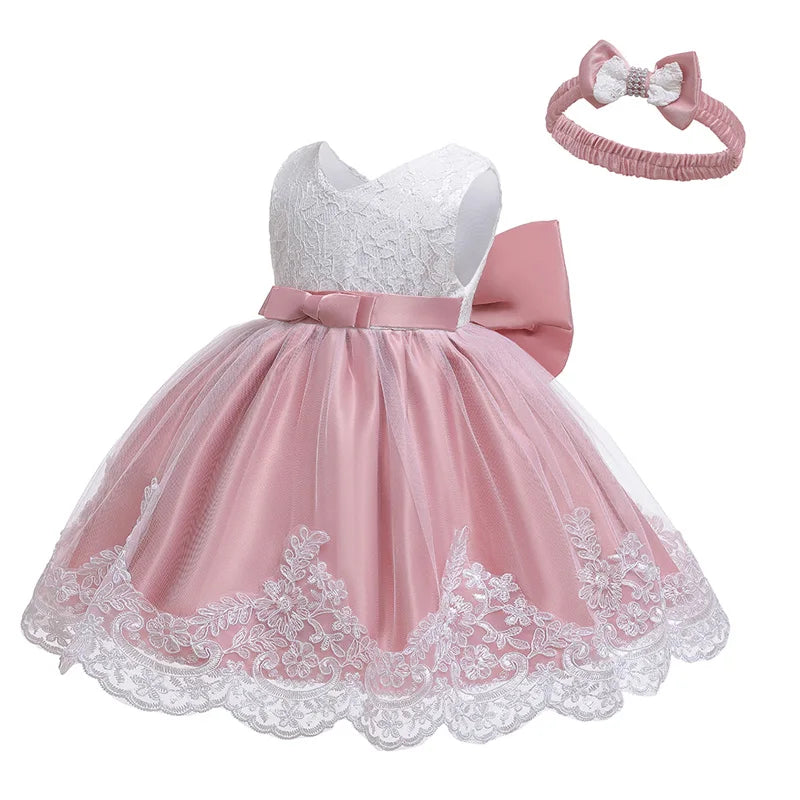 Robe de cérémonie bébé fille – Robe + serre-tête (anniversaire, baptême)