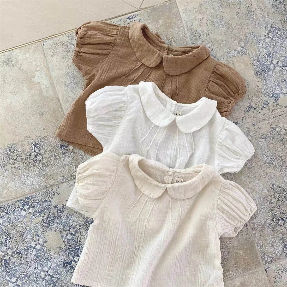 Chemise à Manches Bouffantes Bébé Fille - T-shirt Col Casual Coton, 9-36 Mois