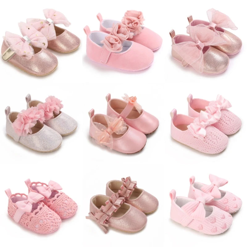Chaussures bébé fille à nœud – Semelle souple, premiers pas (0 à 18 mois)