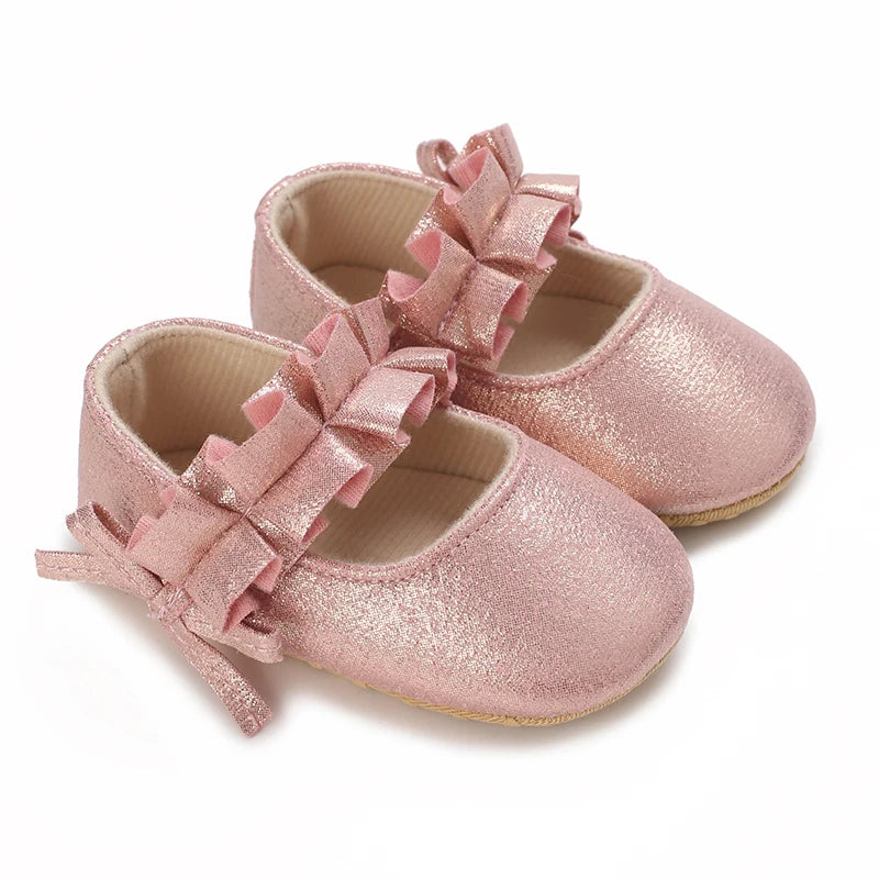 Chaussures bébé fille à nœud – Semelle souple, premiers pas (0 à 18 mois)