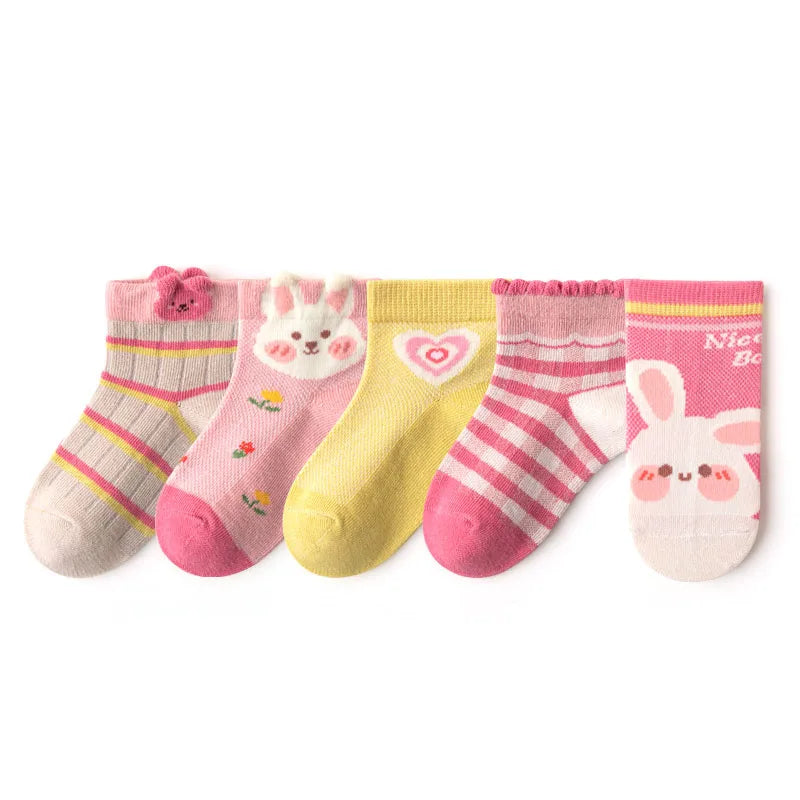 Lot de 5 Paires Chaussettes Enfant Coton - Fantaisie Dessin Animé Mesh, Fille Garçon 1-12 Ans, Eté