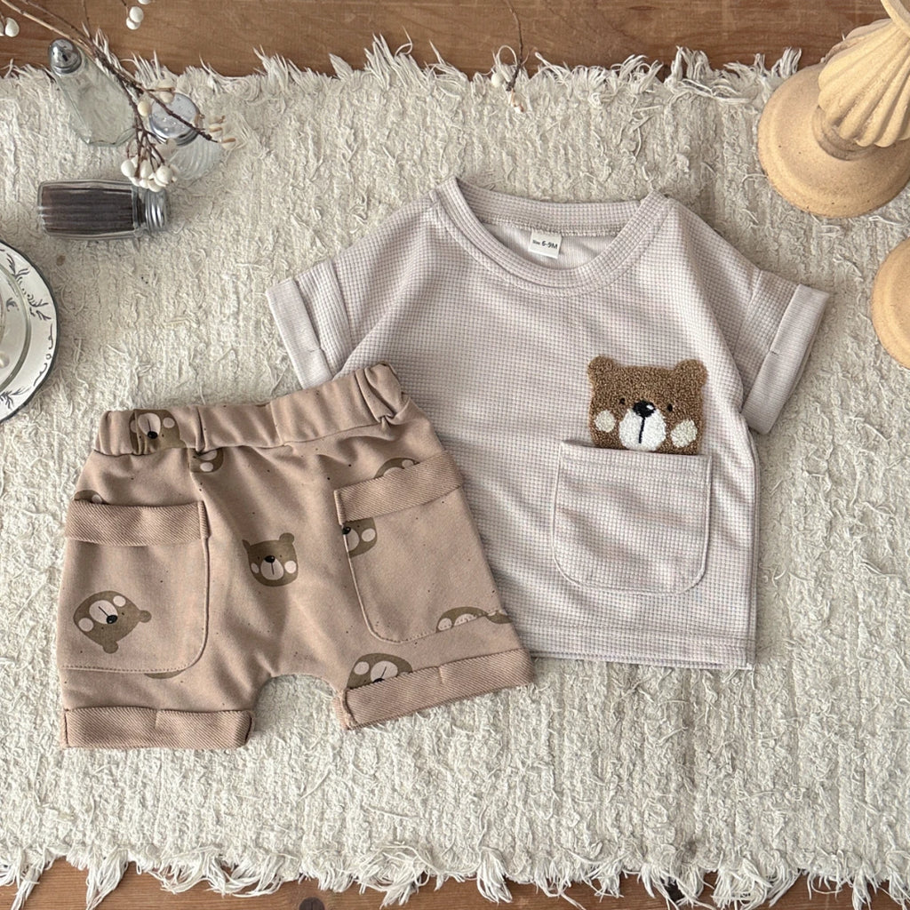 Ensemble bébé 2 pièces – T-shirt & short motif ourson