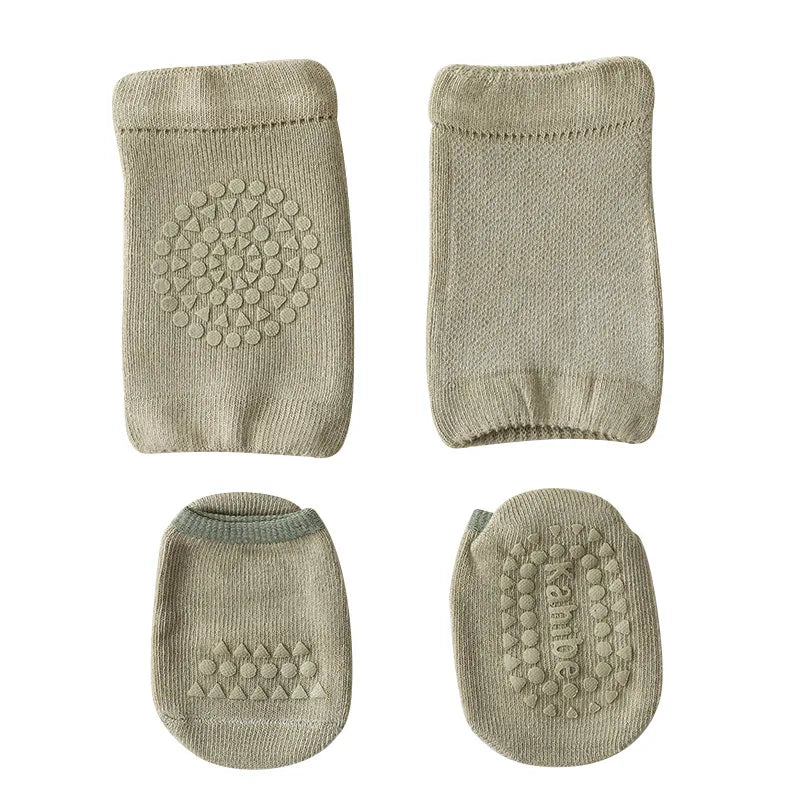 Set Genouillères + Chaussettes Antidérapantes Bébé - Protection Genou pour Ramper, Fille Garçon 0-3 Ans