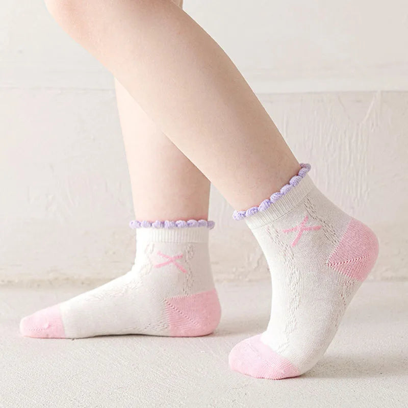 Lot de 5 Paires Chaussettes Enfant Coton - Fantaisie Dessin Animé Mesh, Fille Garçon 1-12 Ans, Eté