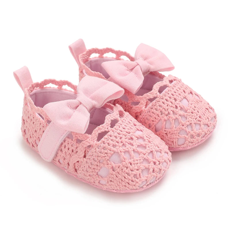 Chaussures bébé fille à nœud – Semelle souple, premiers pas (0 à 18 mois)