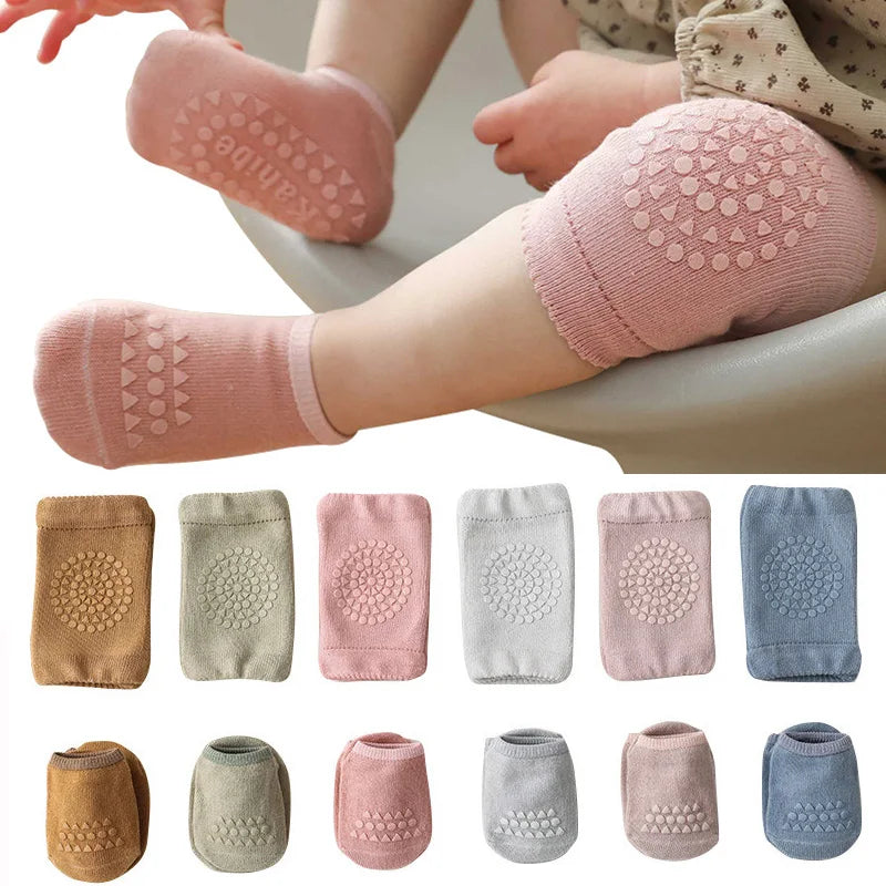 Set Genouillères + Chaussettes Antidérapantes Bébé - Protection Genou pour Ramper, Fille Garçon 0-3 Ans