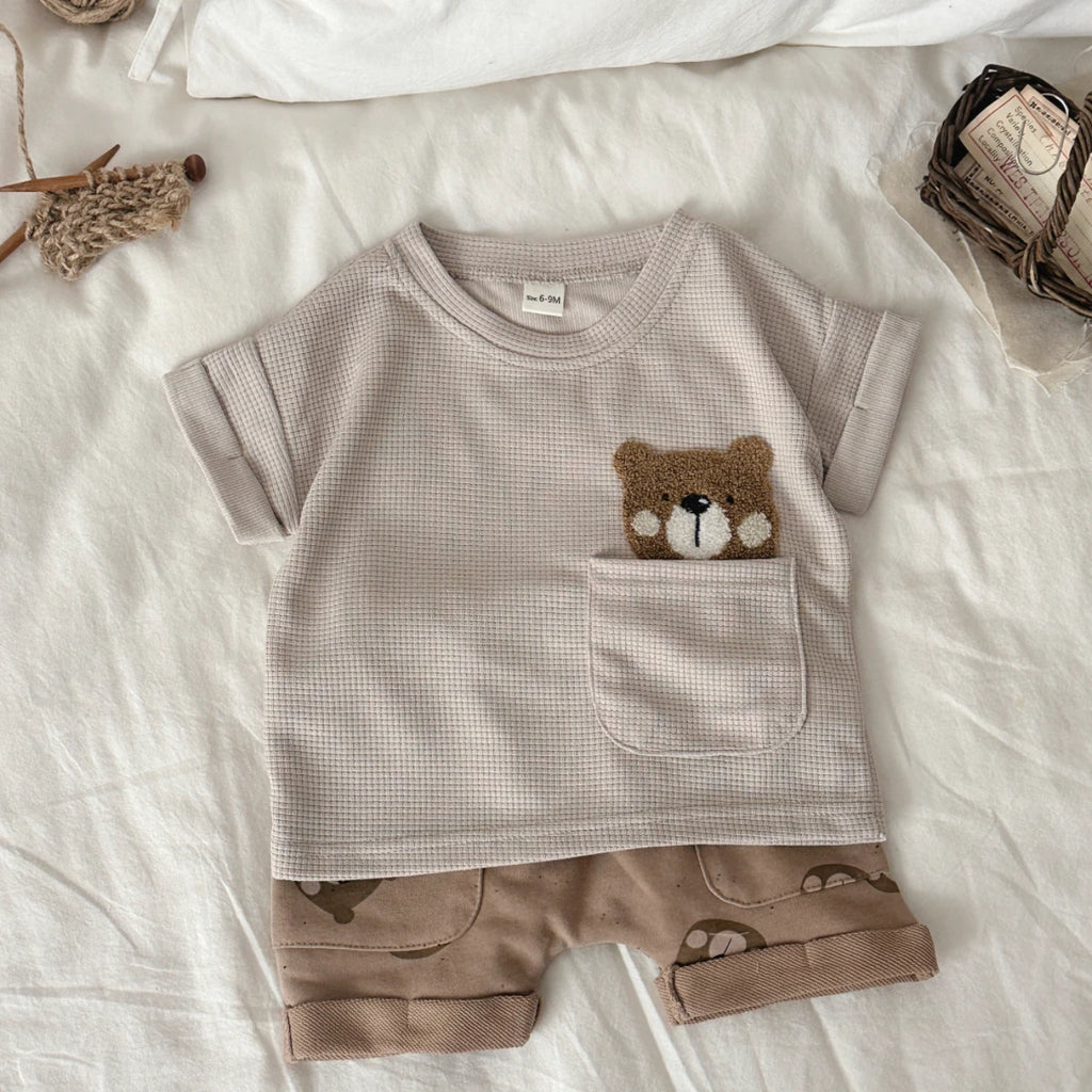 Ensemble bébé 2 pièces – T-shirt & short motif ourson