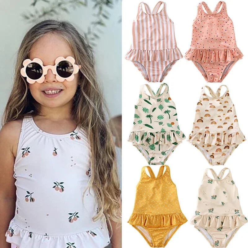 Maillot de Bain Anti-UV Bébé Fille - Combinaison 1 Pièce Manches Longues SPF50, Chapeau Inclus, 1-7 Ans