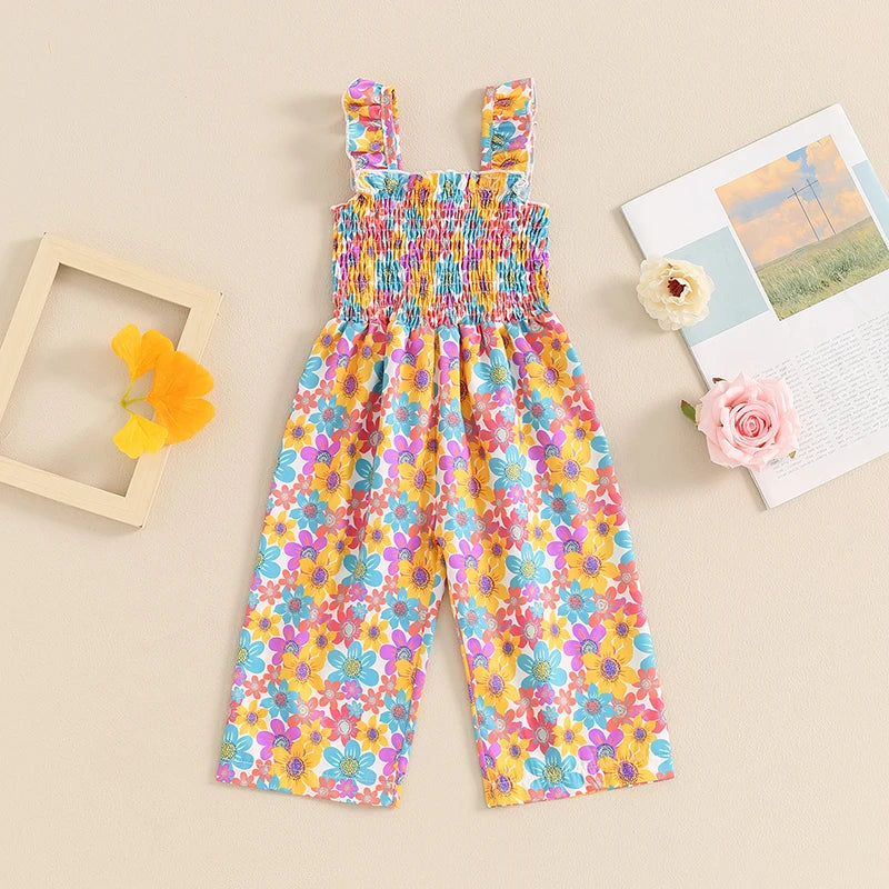 Combi-Short Floral Sans Manches Bébé Fille - Salopette Jambes Larges Été, 12M-4T