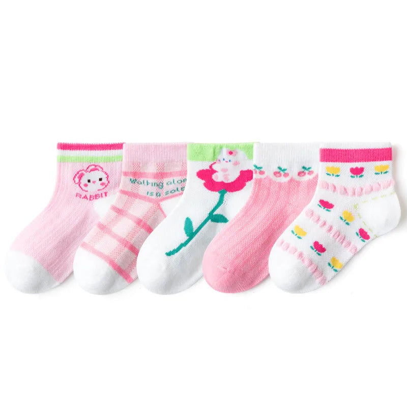 Lot de 5 Paires Chaussettes Enfant Coton - Fantaisie Dessin Animé Mesh, Fille Garçon 1-12 Ans, Eté