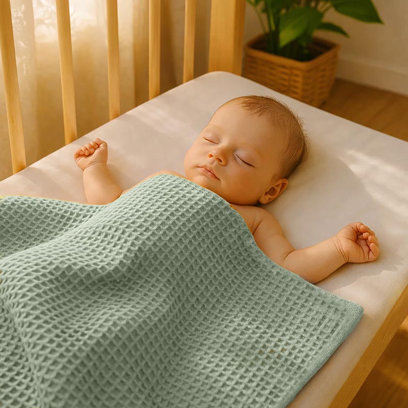 couverture nid abeille vert coton bio