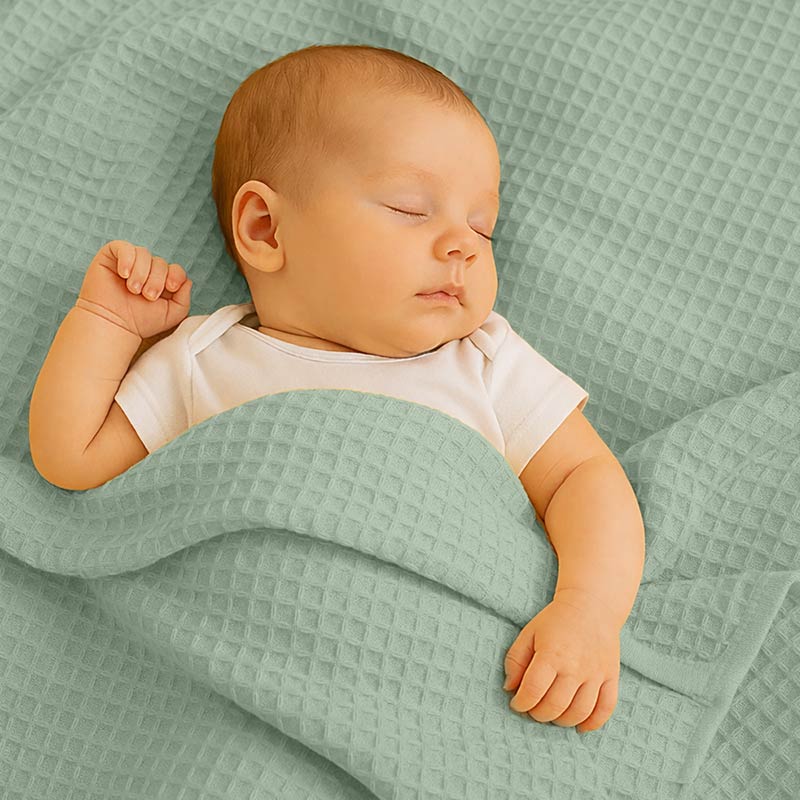 couverture nid abeille vert coton bio gots