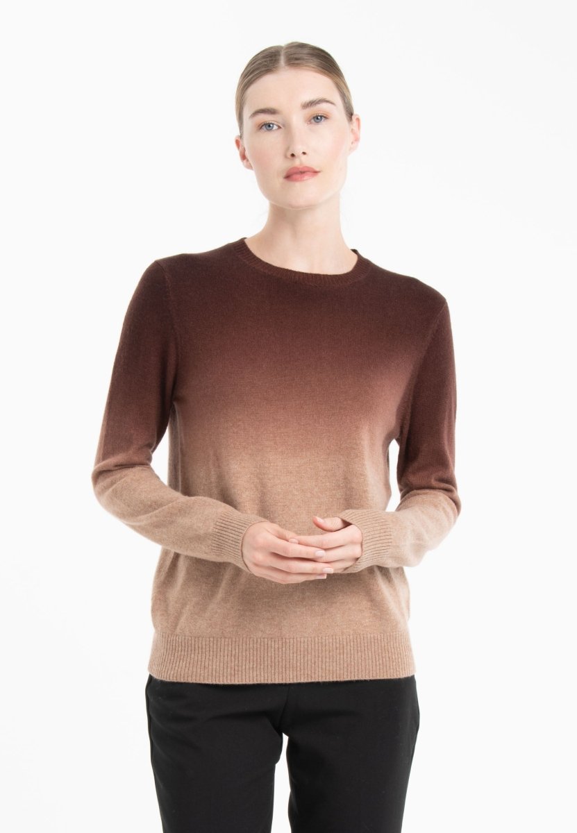 Pull col rond femme en cachemire camel tie & dye camel & marron - ZAYA 9